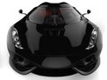 Amazing shiny black supercar - front view extreme closeup shot