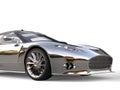 Amazing shiny silver super race car - closeup cut shot