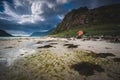 Amazing shores of Flakstadpollen sea bay on Lofoten, Norway Royalty Free Stock Photo