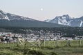 Amazing shot of a town near majestic mountains Royalty Free Stock Photo