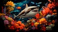 amazing size of sharks in coral reefs. Generative AI