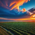 Amazing sky in the Natural Sunset Sunrise Over Field Or Bright Dramatic Sky And Dark