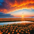 Amazing sky in the Natural Sunset Sunrise Over Field Or Bright Dramatic Sky And Dark