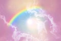 Amazing sky with rainbow and fluffy clouds, toned in unicorn colors Royalty Free Stock Photo