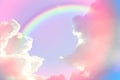 Amazing sky with rainbow and fluffy clouds, toned in unicorn colors Royalty Free Stock Photo