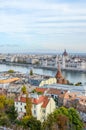 Amazing skyline of Budapest, Hungary. Hungarian Parliament Building, Orszaghaz, in the background on the other side of the Danube