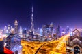 Amazing skyline cityscape with illuminated skyscrapers. Downtown of Dubai at night, United Arab Emirates Royalty Free Stock Photo