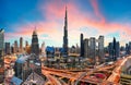 Amazing skyline of Dubai City center and Sheikh Zayed road intersection, United Arab Emirates Royalty Free Stock Photo