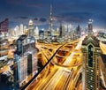 Amazing skyline of Dubai City center and Sheikh Zayed road intersection, United Arab Emirates Royalty Free Stock Photo