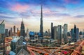 Amazing skyline of Dubai City center and Sheikh Zayed road intersection, United Arab Emirates Royalty Free Stock Photo