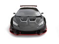 Amazing sleek black race car with red details - front view closeup shot