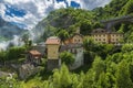 Amazing small alpine town in the narrow mountain valley