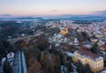 Amazing snowy aerial panoramic view of VeszprÃÂ©m downtown Royalty Free Stock Photo