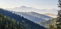 Amazing soft sunrise panorama in mountains. Cerpathian mountain