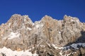 Amazing spring landscape of Skrlatica Peak (2740m) in the Julian Alps, Triglav National Park, Slovenia. Royalty Free Stock Photo