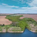 Amazing spring view on the Dnister River Canyon with picturesque rocks, fields, flowers. This place named Shyshkovi Gorby,