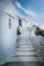 Amazing stairs towards the sky in Scopelos island, Greece Royalty Free Stock Photo