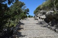 An amazing stairs way at catholic christian monastery of Santuari de Lluc