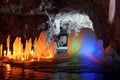 Amazing stalagmite illuminations in cave Royalty Free Stock Photo