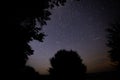 Amazing starry night sky with Milky way and falling stars above lake and trees in mountains. Beautiful night sky. Breathtaking Royalty Free Stock Photo