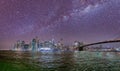 Amazing starry night sky over Lower Manhattan, New York City - USA Royalty Free Stock Photo