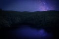 Amazing starry sky reflecting in lake. Beautiful night landscape