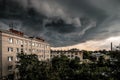 Amazing stormy clouds over the apartment building