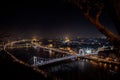 Stunning panoramic night view over the Chain Bridge crossing the Danube River in Budapest Royalty Free Stock Photo