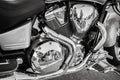 Amazing stunning side detailed view of old monochrome motorcycle engine Royalty Free Stock Photo