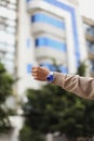 Amazing stylish blue hand watch in the air, shooted in Rabat,Morocco