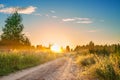 Amazing summer rural landscape with sunrise Royalty Free Stock Photo