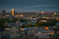 Amazing summer sunset top view over Royal Palace in Brussels with lovely light and the flag of Belgium on top of the builidng Royalty Free Stock Photo