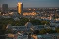 Amazing summer sunset top view over Royal Palace in Brussels with lovely light and the flag of Belgium on top of the builidng Royalty Free Stock Photo