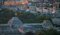 Amazing summer sunset top view over Royal Palace in Brussels with lovely light and the flag of Belgium on top of the builidng Royalty Free Stock Photo