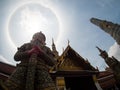 Amazing sun halo at wat phra kaew, bangkok, thailand.