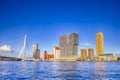 Amazing Sunny Cityscape View of Rotterdam Harbour and Port in Front of Erasmusbrug Royalty Free Stock Photo