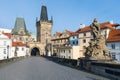 Amazing Sunny day on Charles bridge and historical center of Prague, buildings and landmarks of old town, Prague, Czech Republic Royalty Free Stock Photo