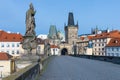 Amazing Sunny day on Charles bridge and historical center of Prague, buildings and landmarks of old town, Prague, Czech Republic Royalty Free Stock Photo