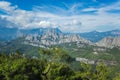 Amazing sunny landscape of white clouds, blue sky, high mountains