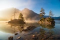 Amazing sunrise on Hintersee lake at autumn morning Royalty Free Stock Photo