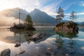 Amazing sunrise on Hintersee lake at autumn morning