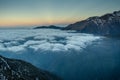 Amazing sunrise landscape with floating clouds at the mountains in Himalayas Royalty Free Stock Photo