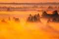 Amazing Sunrise Light Above Misty Landscape. Scenic View Of Foggy Morning In Misty Forest Park Woods. Summer Nature Of Royalty Free Stock Photo