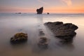 Amazing sunrise over Aguilar beach Asturias