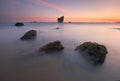 Amazing sunrise over Aguilar beach Asturias