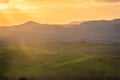 Amazing sunrise over the green hills of the Tuscany countryside,  Italy Royalty Free Stock Photo