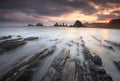 Amazing sunrise over Gueirua beach Asturias