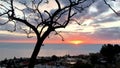 Amazing sunrise over sea shore of Sea of Galilee near Ginosar Israel