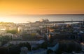 Amazing sunrise over Tallinn, Estonia, during a beautiful summer day with orange sky. Royalty Free Stock Photo