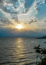 Amazing sunrise and powerful sea waves and clouds and seagulls Royalty Free Stock Photo